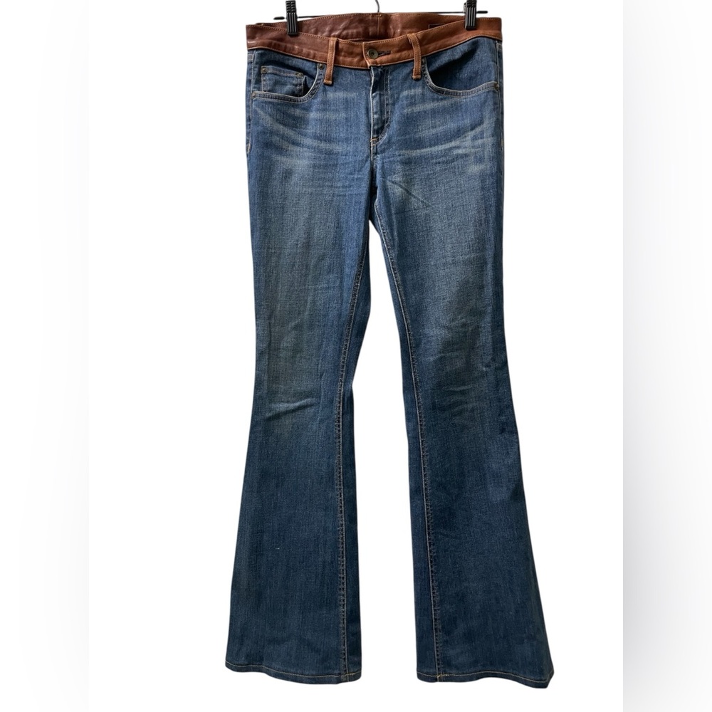 Rag & Bone Leather Waistband Elephant Bell Jeans